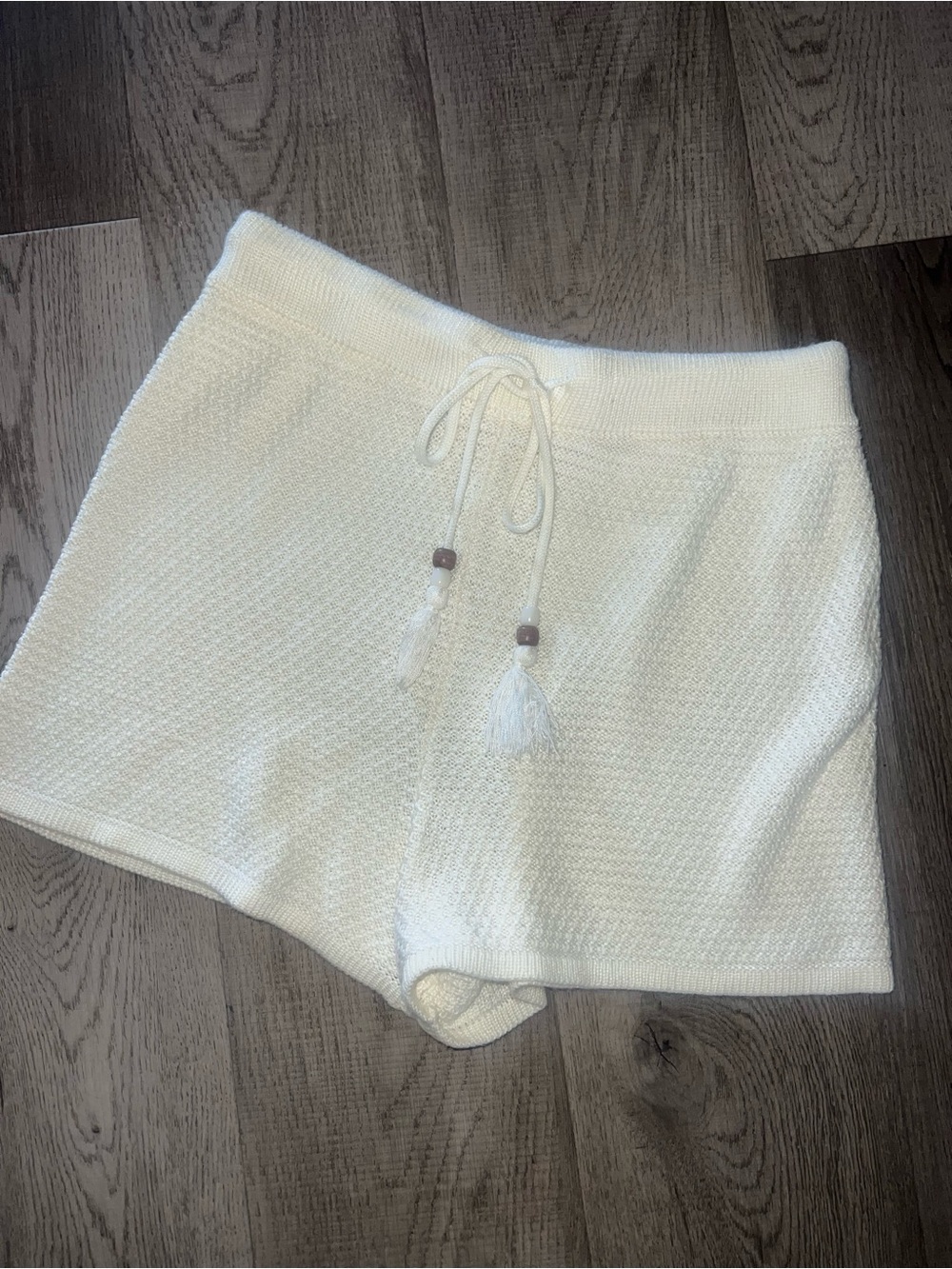 Women's Cream Knit Drawstring Skort Shorts